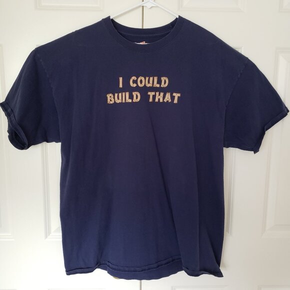 Woodworking T Shirt Mens 2XL Blue Short Sleeve I Could Build That Hanes Cotton - Picture 1 of 10
